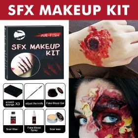 Sfx Makeup Kit Halloween Makeup Kit Halloween Fake Blood Makeup Kit Halloween Scary Face Makeup Sfx Makeup Fake Wound Scar For Art,Theater,Hallow (Option: A)