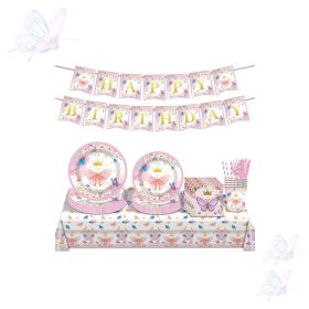 Butterfly 10 Guest Stamping Tableware Decoration Paper Plate Paper Cup Napkin Set (Option: 92pcs)