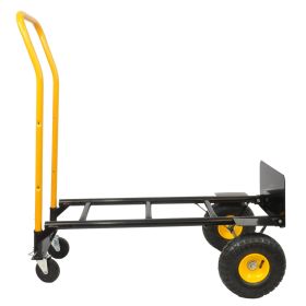 HT1006BK-YL Hand Truck 2-in-1 Dolly Cart & 4 Wheel Push Cart With Swivel Wheels (Color: Black)