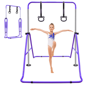 Functional Adjustable Height Children's Horizontal Gymnastic Bar With Bear Rings (Color: Purple)