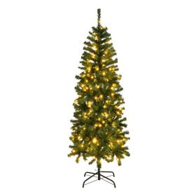 6ft Green 210 Light Warm White 8 Mode 400 Branch Automatic Tree Structure Pointed Pencil Shape PVC Material Christmas Tree (Color: Green)