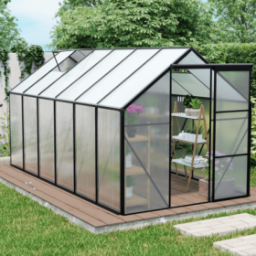 6x12 FT Polycarbonate Greenhouse Raised Base And Anchor Aluminum Heavy Duty Walk-in Greenhouses For Outdoor Backyard In All Season,Black (Color: Black)