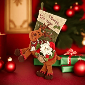 Christmas Stockings 2pcs,Large Size Burlap Plaid Style Stockings Christmas Home Decorations (Color: Red)