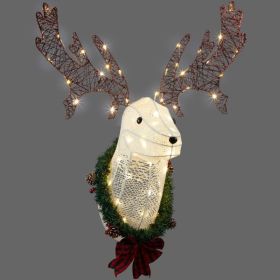 Deer Head Flower Wreath Wall Mounted Warm White Light (Option: Warm white)