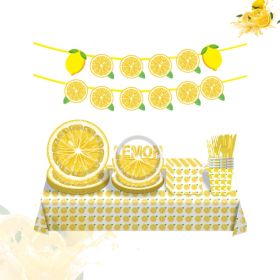 Lemon Series 10 Guest Stamping Tableware Decoration Paper Plate Paper Cup Napkin Set (Option: 92pcs)