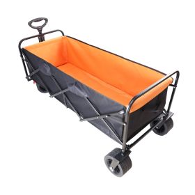 Large Capacity Folding Wagon Cart With Extra Long Extender For Garden, Beach (Color: Black)
