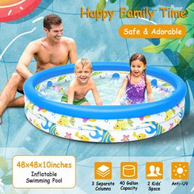 48x10Inflatable Swimming Pool Blow Up Family Pool For 2 Kids Foldable Swim Ball Pool Center 3 Velvets Water Drain Plug For Indoor  Beach (Color: Blue)